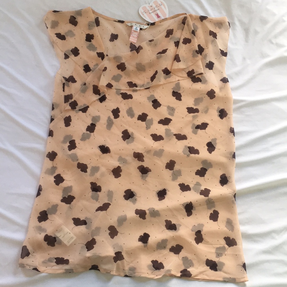 Cabi Sheer Beige Floral Blouse